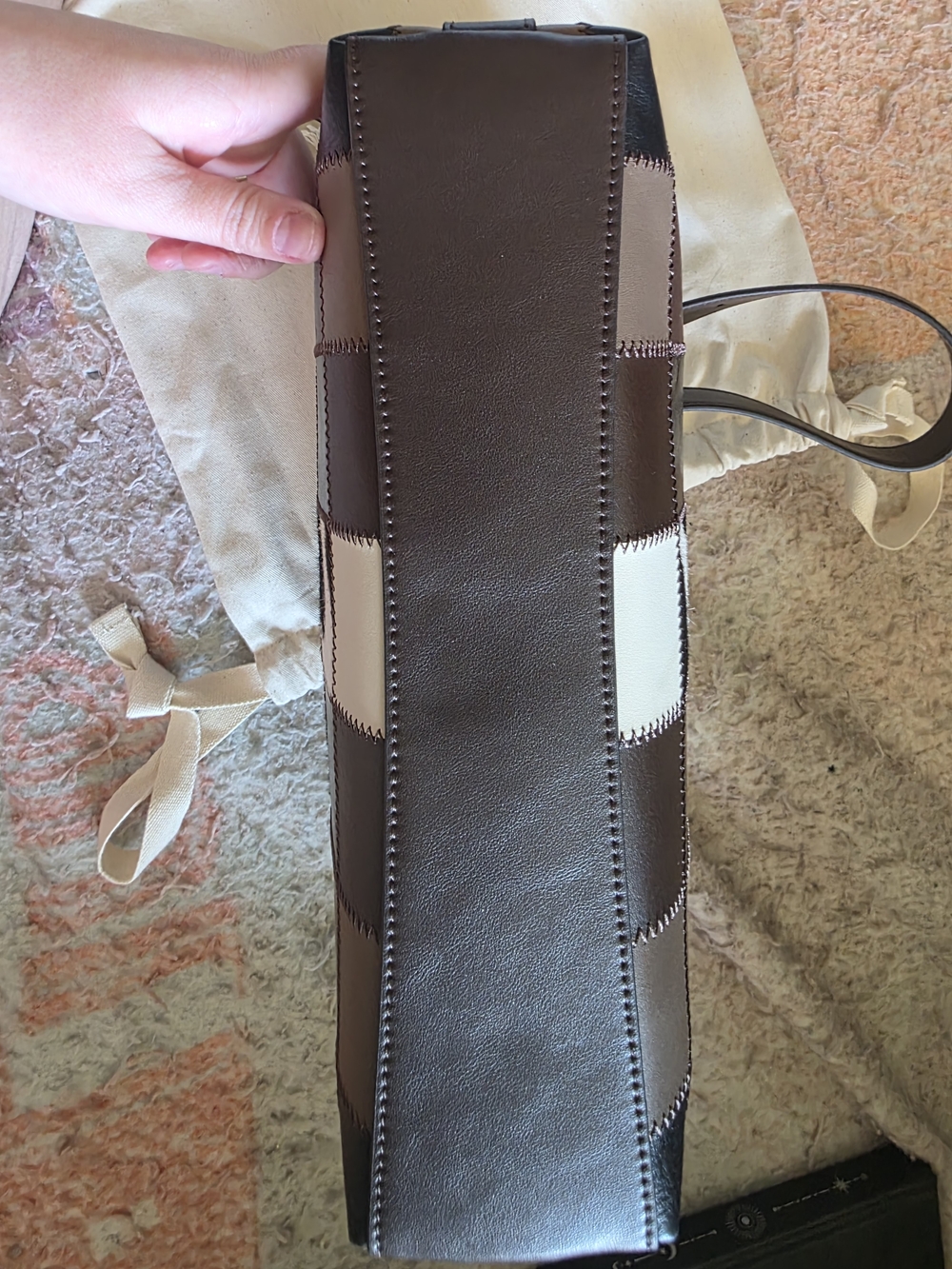 Coachtopia Patchwork Cowprint Leather Shoulder Bag in Brown & Cream - Picture 7 of 8